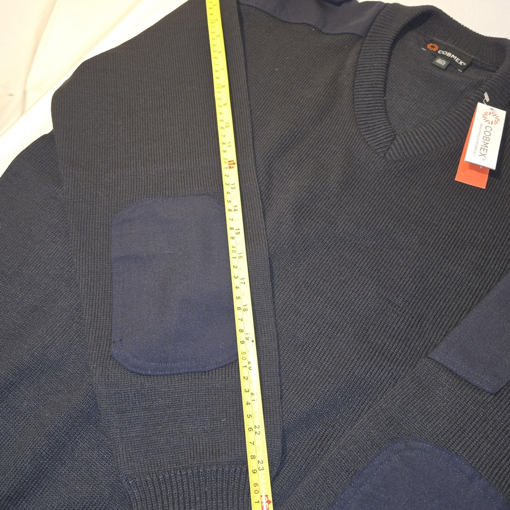 Men's Navy V-Neck Sweater with Elbow Patches